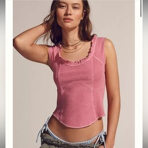 Pilcro Scoop-Neck Ruffle-Edge Seamed Top Tank